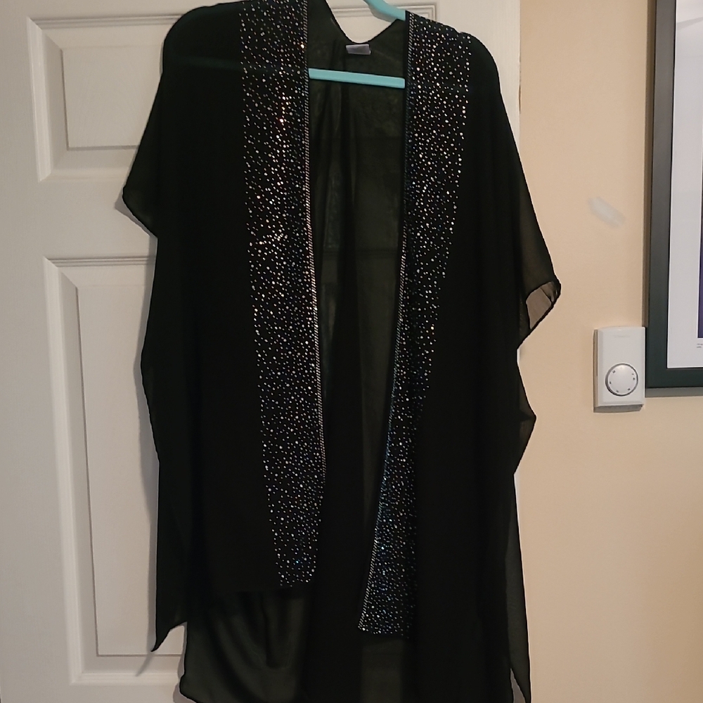 Jessica McClintock Black Shawl with Glittering Silver Trim